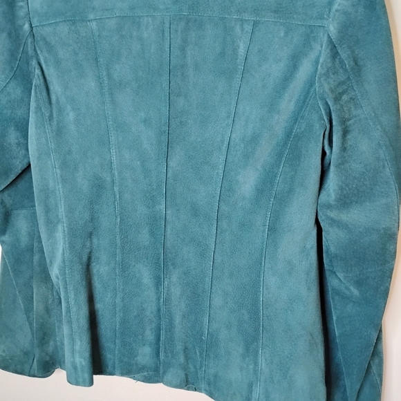 Preston & York Suede Leather Blazer Jacket Deep Teal Single-Breasted Notch Lapel - Picture 7 of 10